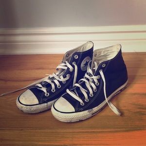 Black leather high top Converse